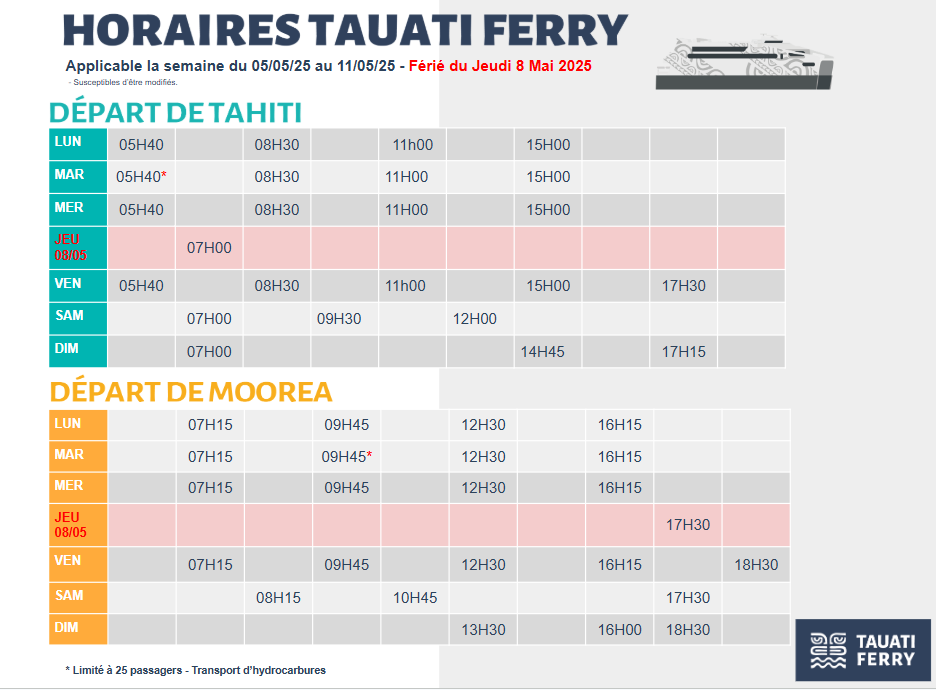 Schedules - Apetahi Express & Tauati Ferry